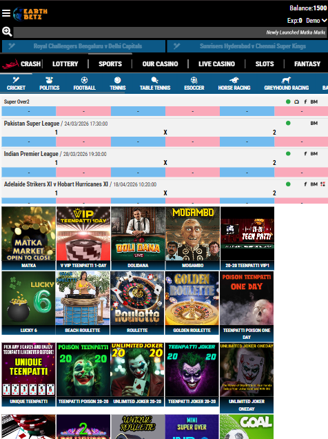 Earthbetz India - official website for Indian players. Full review about bookmaker.